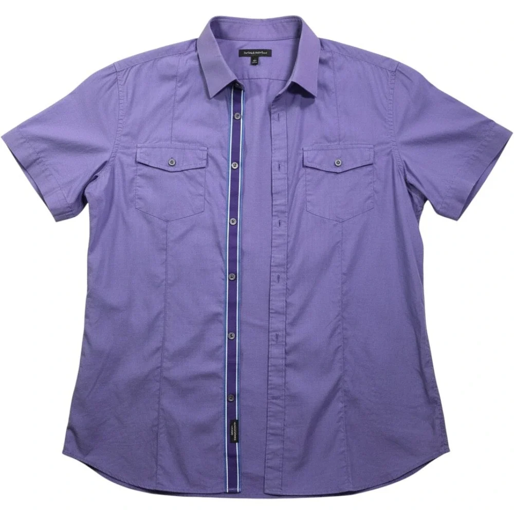 Business Casual Cotton Button Shirt Purple Men's Large‎ Banana Republic